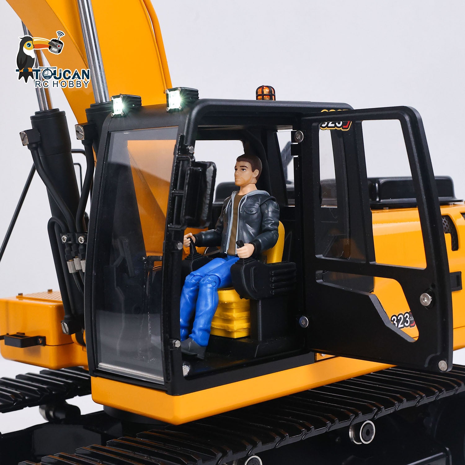 TOUCAN 323GX 1/12 RC excavator cab interior detail with realistic scale model design