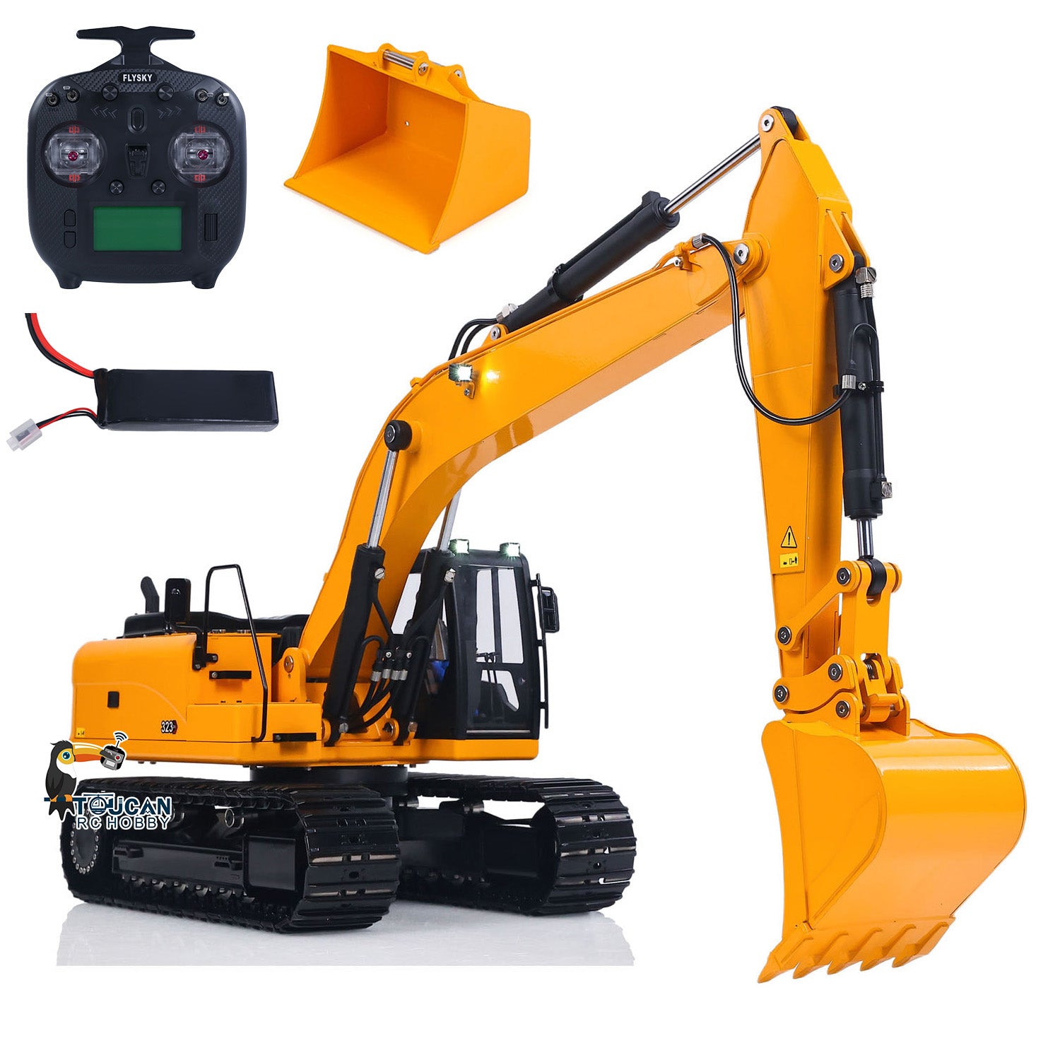 TOUCAN 323GX 1/12 hydraulic excavator full set with metal tracks quick coupler bucket and attachments