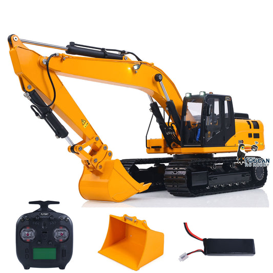 TOUCAN 323GX 1/12 RC hydraulic excavator RTR configuration with ST8 radio controller battery and attachments