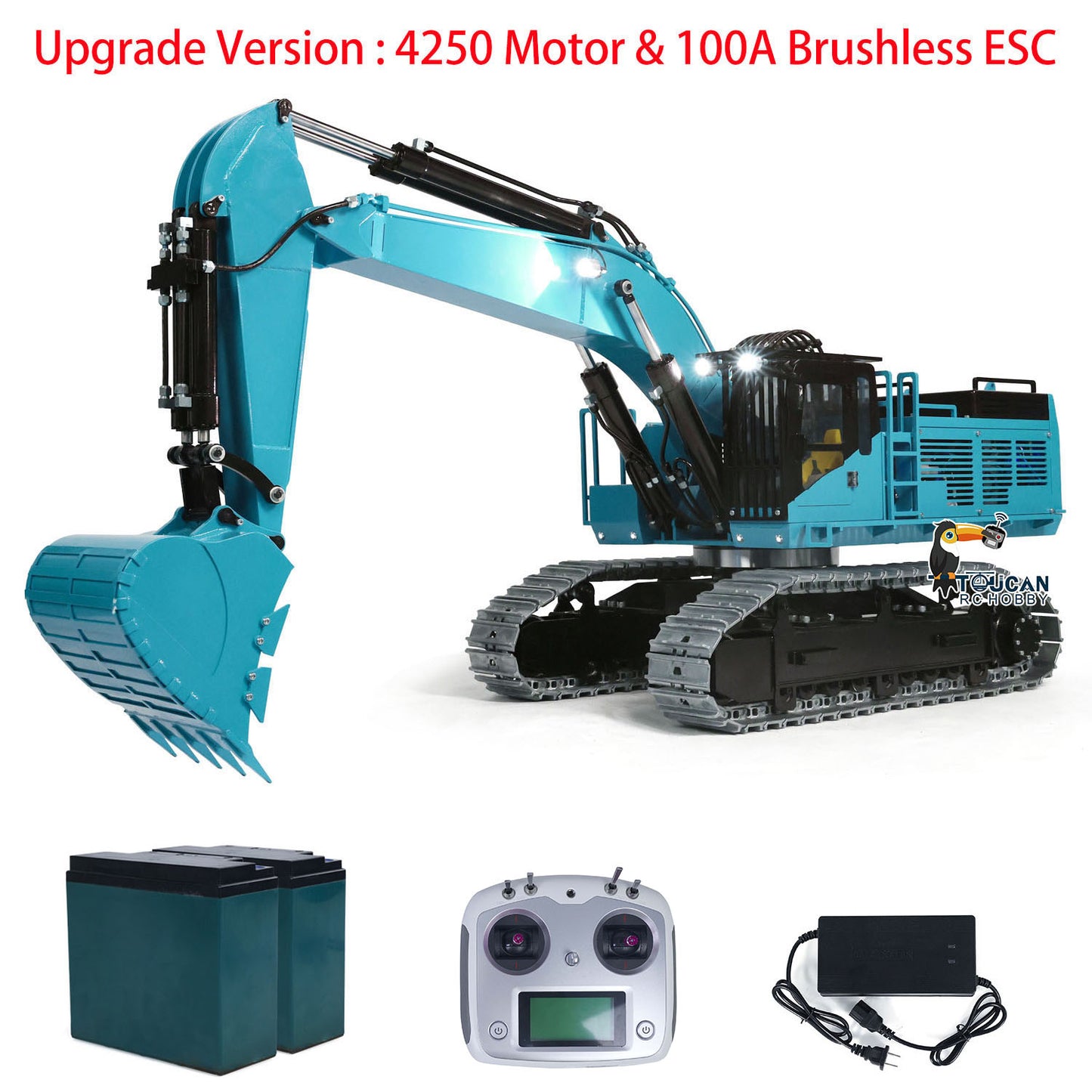TOUCAN 385CF 1/8 Metal RC Hydraulic Crawler Excavator blue RTR package with radio controller battery and charger