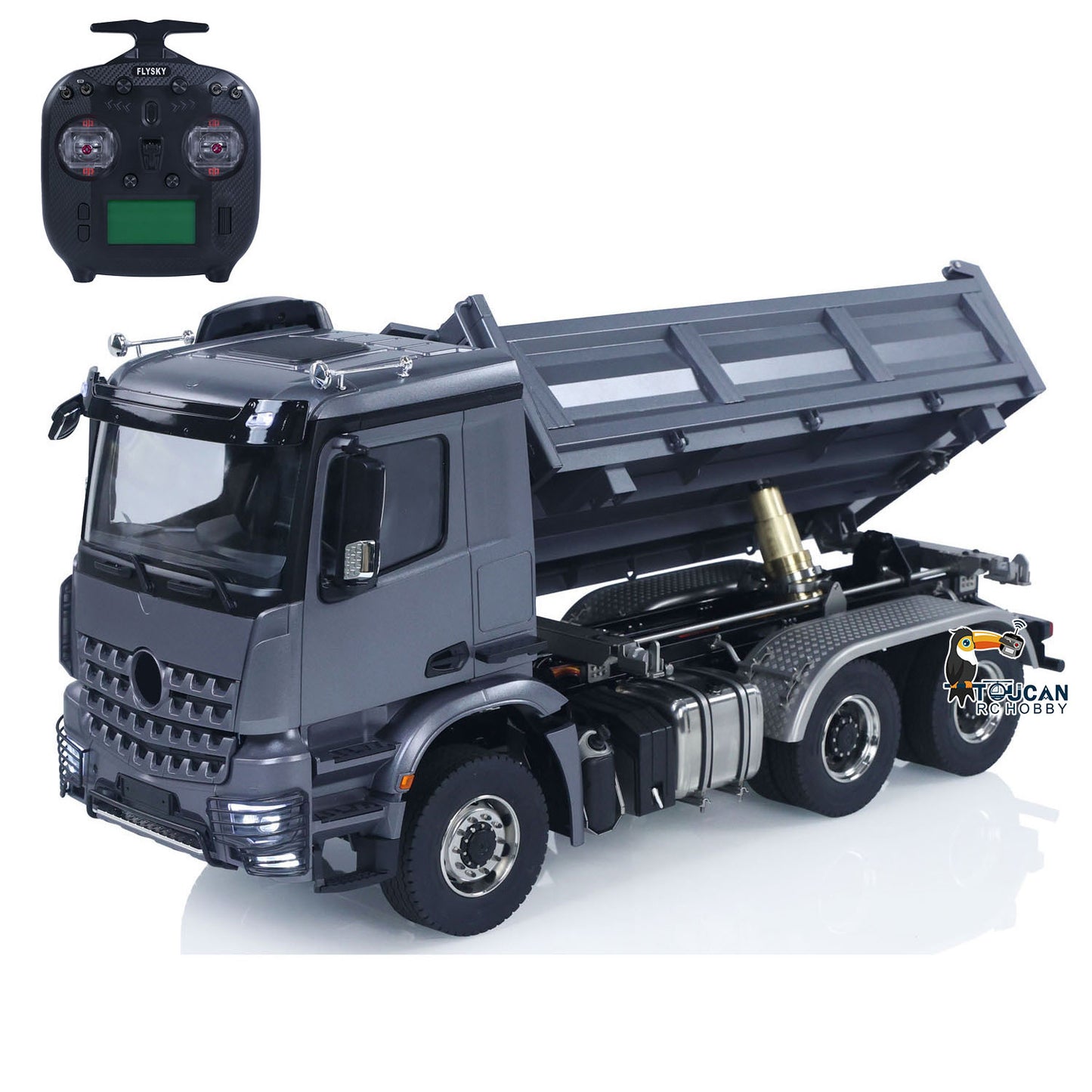 TOUCAN 1/14 6x6 Metal Hydraulic RC Three-Way Dump Truck package with radio controller