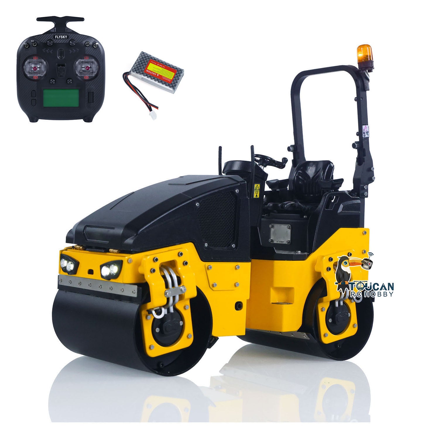 TOUCAN BW120AD 1/14 Metal RC Road Roller Compactor RTR configuration with radio controller and battery