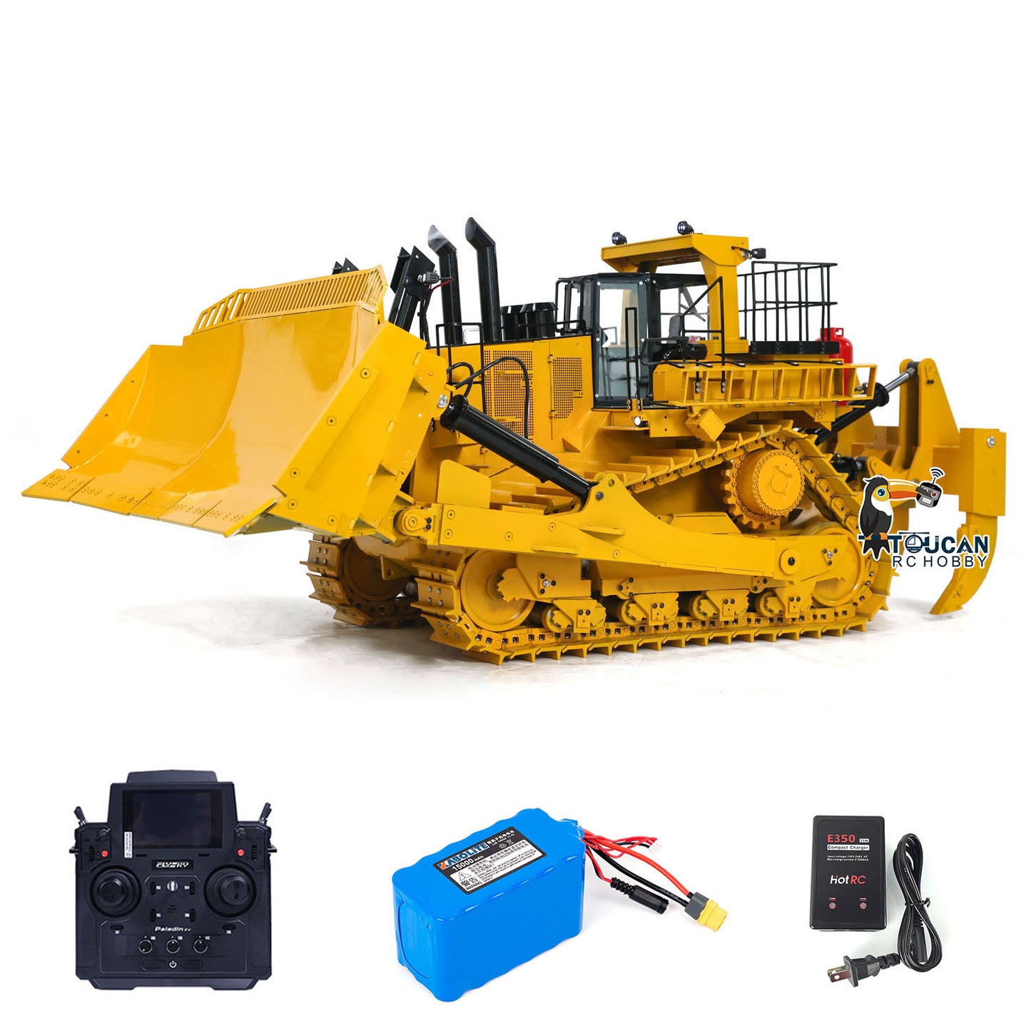 TOUCAN D11T 1/10 Metal Hydraulic RC Bulldozer Heavy Duty Giant Dozer configuration with radio controller battery and charger
