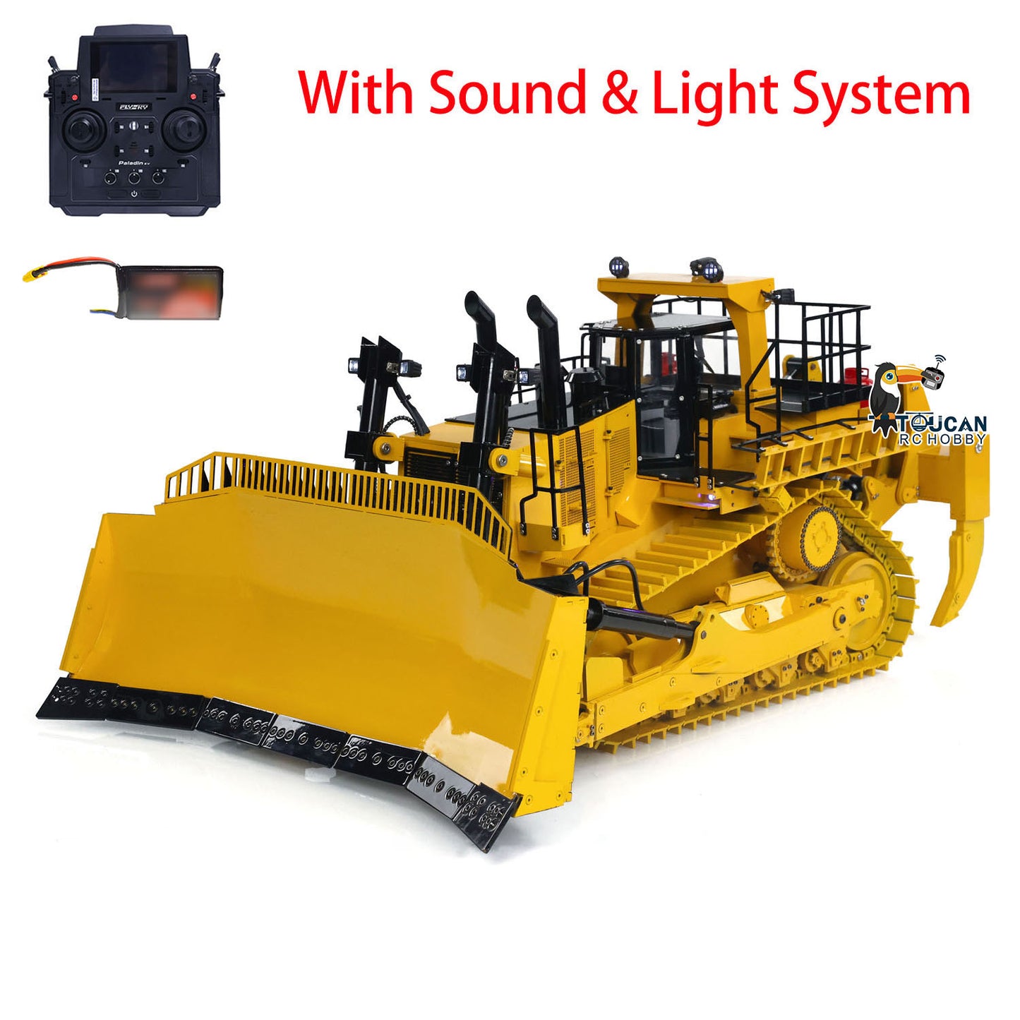 TOUCAN D11T 1/14 Metal Hydraulic RC Bulldozer yellow RTR configuration with radio controller and battery