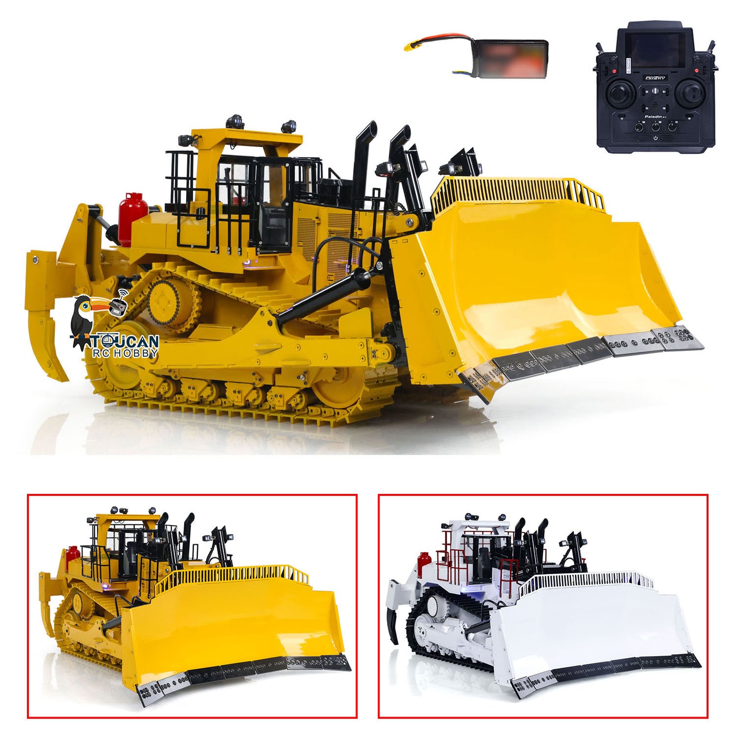 TOUCAN D11T 1/14 Metal Hydraulic RC Bulldozer color options in yellow black and white black
