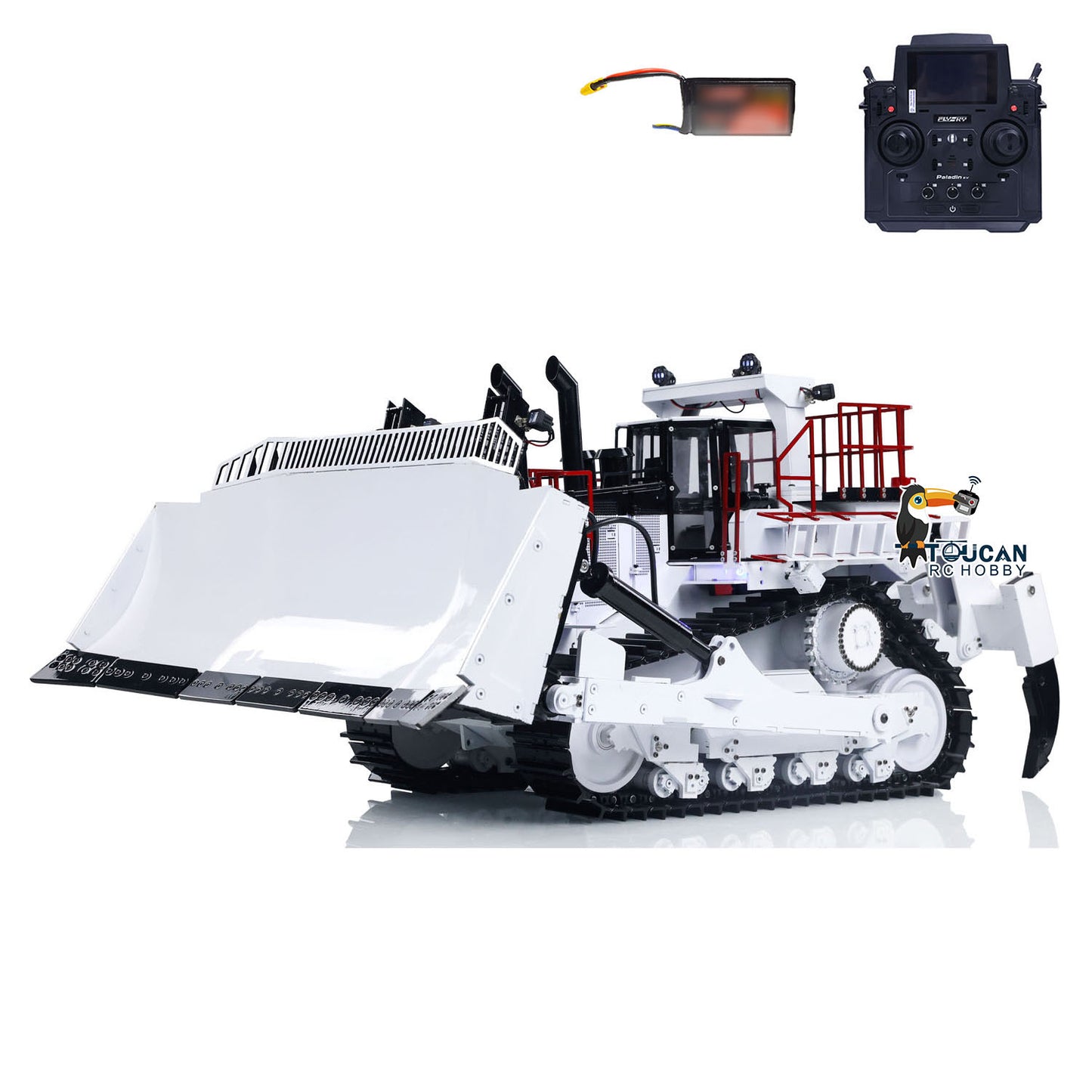 TOUCAN D11T 1/14 Metal Hydraulic RC Bulldozer white RTR package with PL18EV radio controller and battery