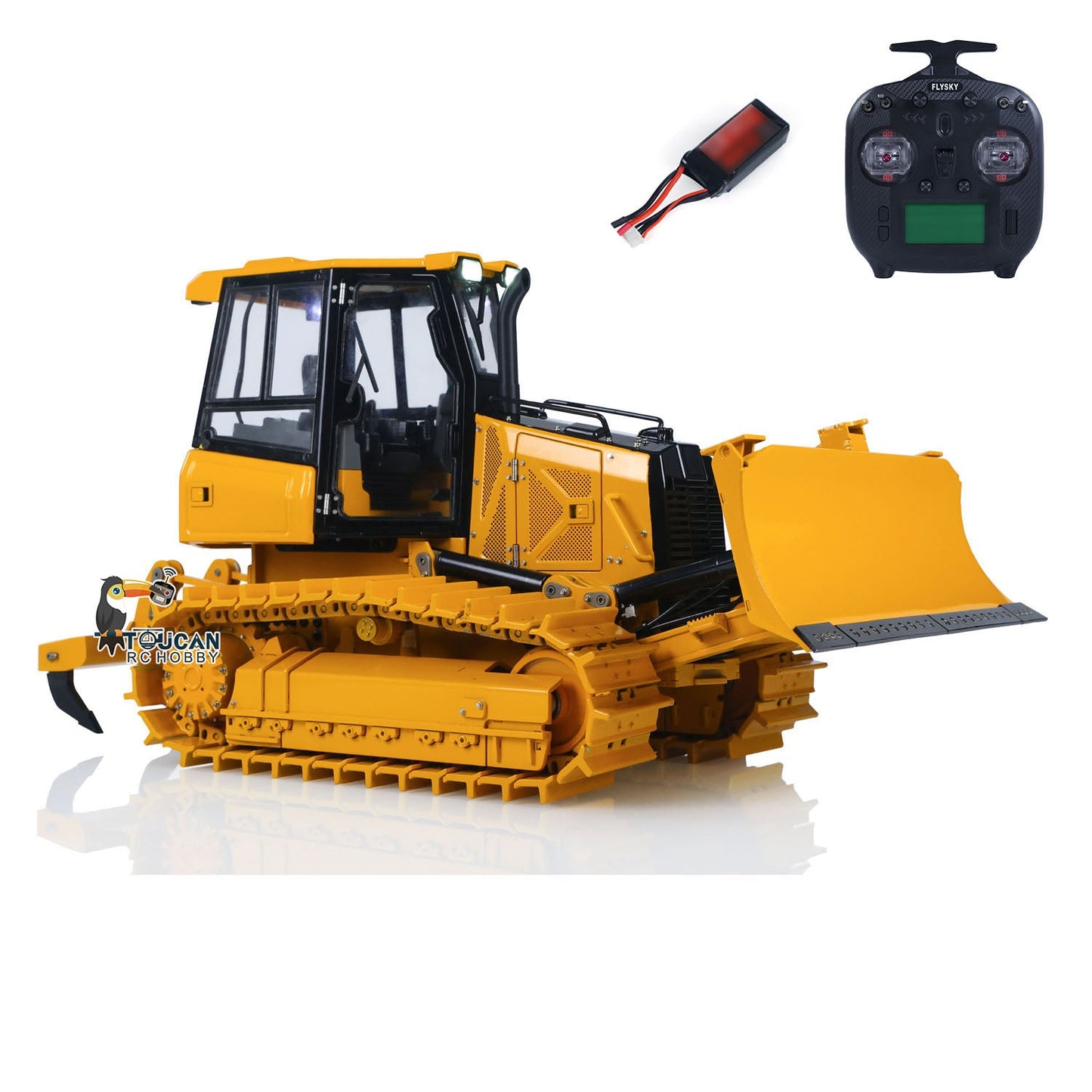 TOUCAN D3 1/12 Metal RC Hydraulic Bulldozer complete package with FlySky ST8 radio controller, battery and charger
