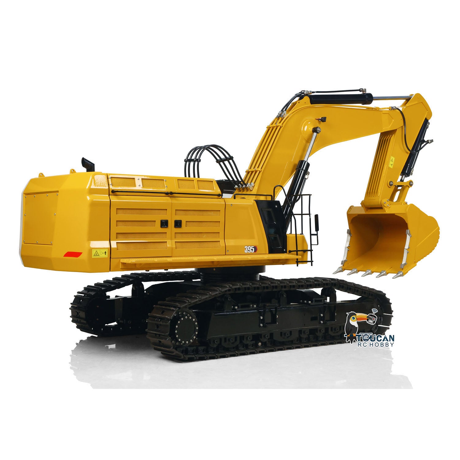 TYMX 395 1/8 Metal Hydraulic RC Excavator Heavy Duty Digger side view with boom and tracked chassis