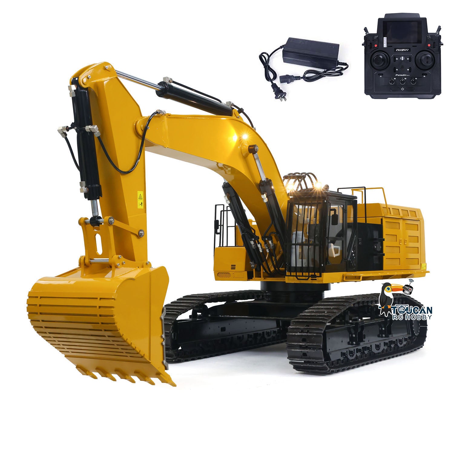 TYMX 390F 1/8 Metal Hydraulic RC Excavator Heavy Duty Digger configuration with radio controller battery and charger