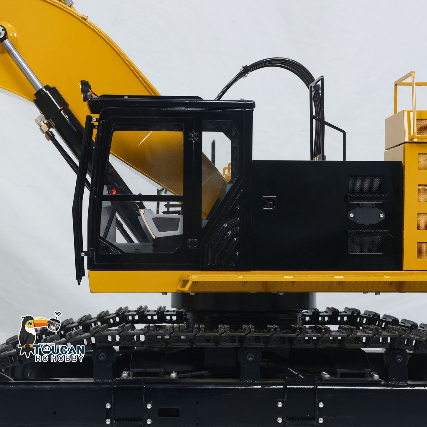 TYMX 390F 1/8 Metal Hydraulic RC Excavator cab exterior detail with realistic bodywork