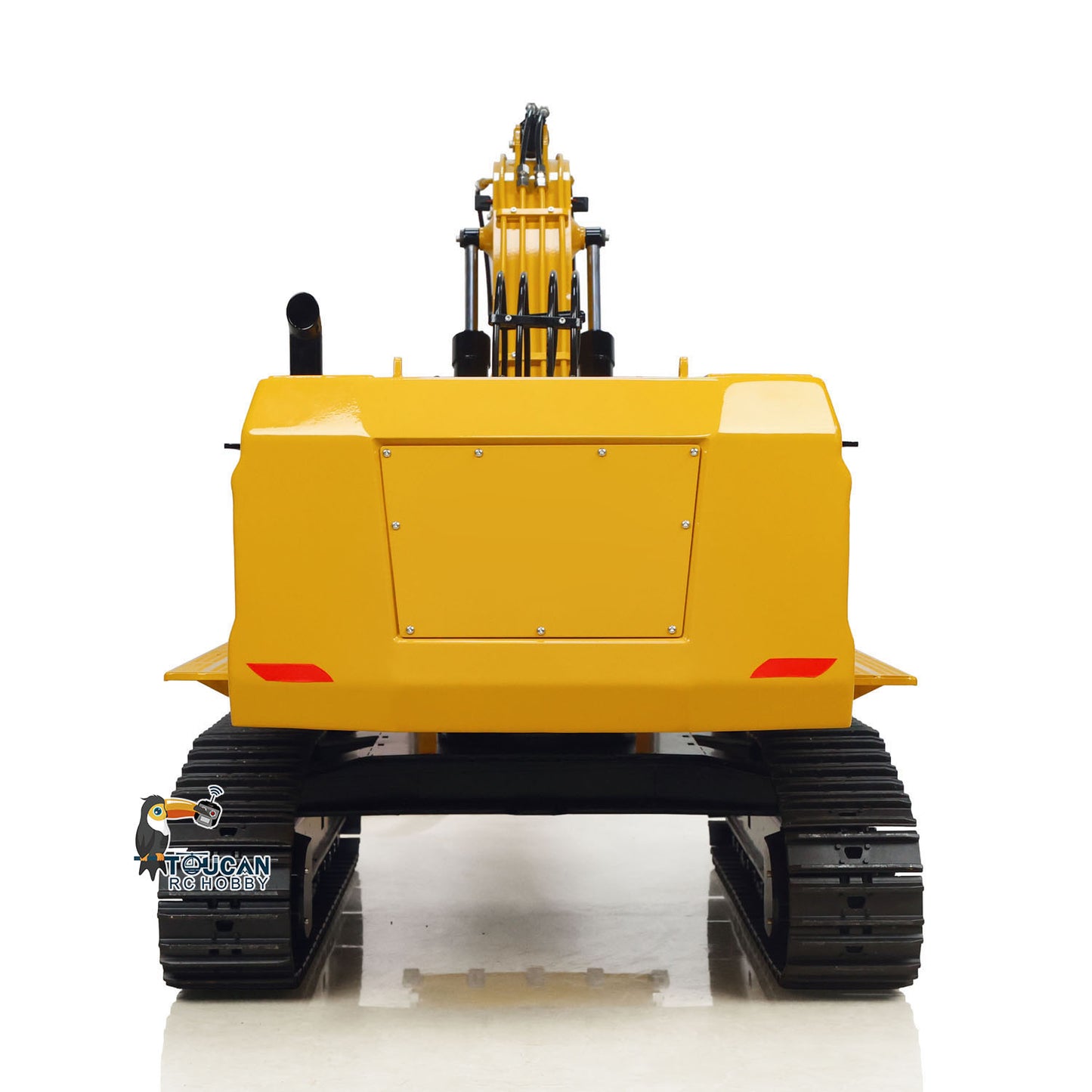 TYMX 395 1/8 Metal Hydraulic RC Excavator Heavy Duty Digger rear view with detailed body and tracks