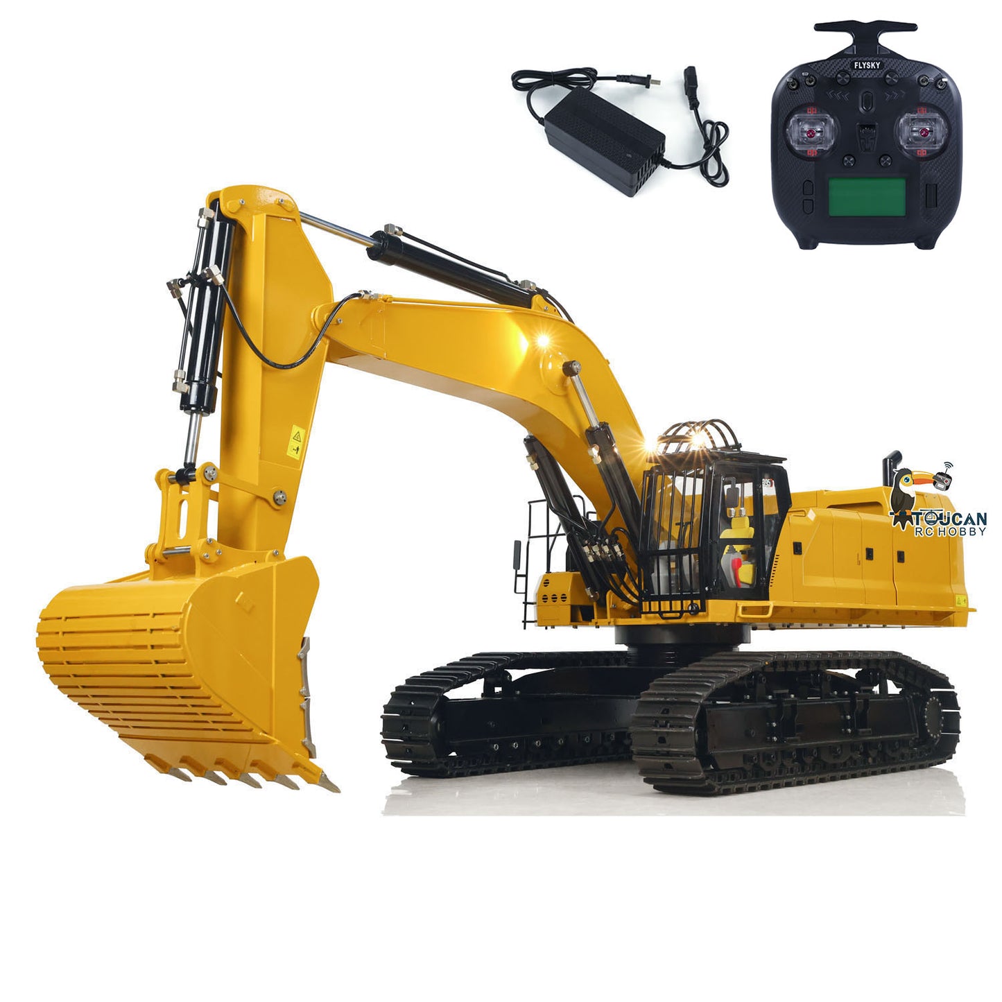 TYMX 395 1/8 Metal Hydraulic RC Excavator Heavy Duty Digger RTR configuration with radio controller battery and charger