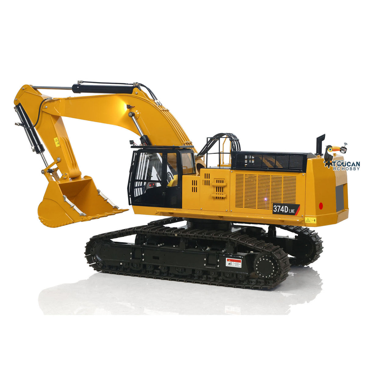 TYMX C374 1/8 Metal Hydraulic RC Excavator rear view with tracked chassis