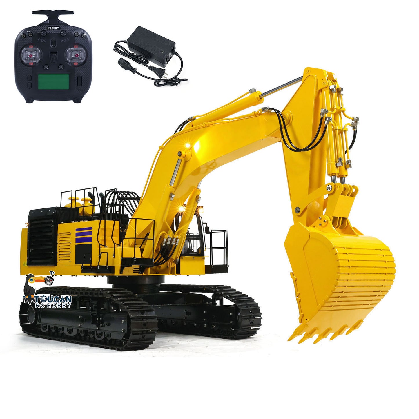 TYMX PC1250 1/8 Metal RC Hydraulic Crawler Excavator Digger yellow package with controller and charger
