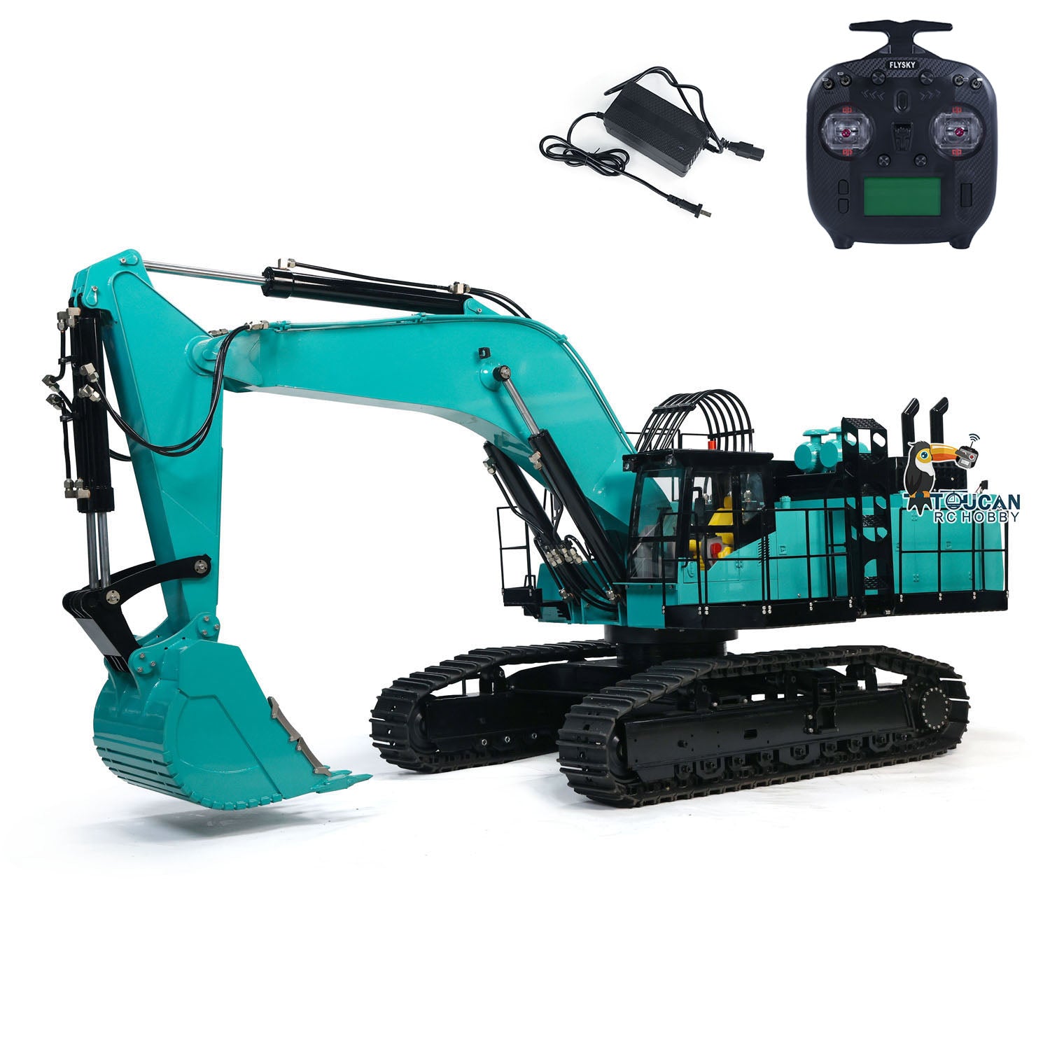 TYMX PC1250 1/8 Metal RC Hydraulic Crawler Excavator Digger blue set with remote controller and charger