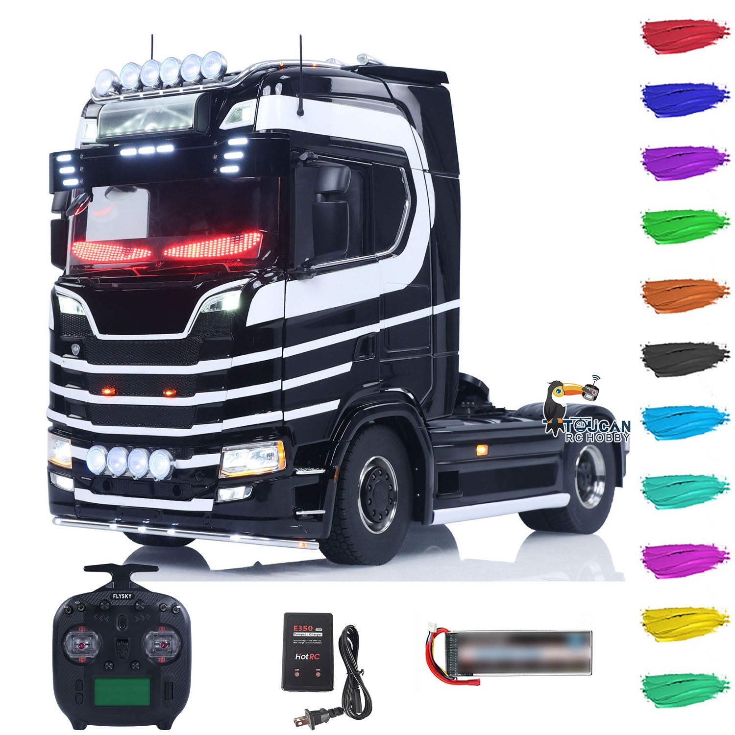 1/14 Unitru-05 770S Highline RC Tractor Truck, 4X4 Full Metal Chassis Black White Stripe Finished Model