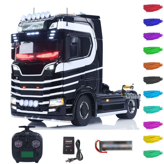 1/14 Unitru-05 770S Highline RC Tractor Truck, 4X4 Full Metal Chassis Black White Stripe Finished Model