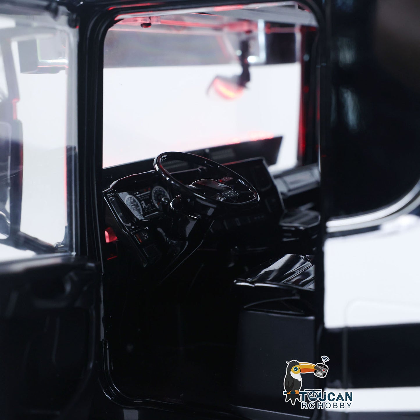Unitru 05 1/14 rc tractor truck cab interior detail with dashboard and steering wheel