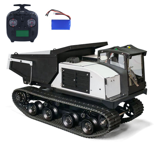 WKLC T14R 1/14 Metal RC Hydraulic Tracked Dump Truck white and black complete package with ST8 radio controller, battery and charger